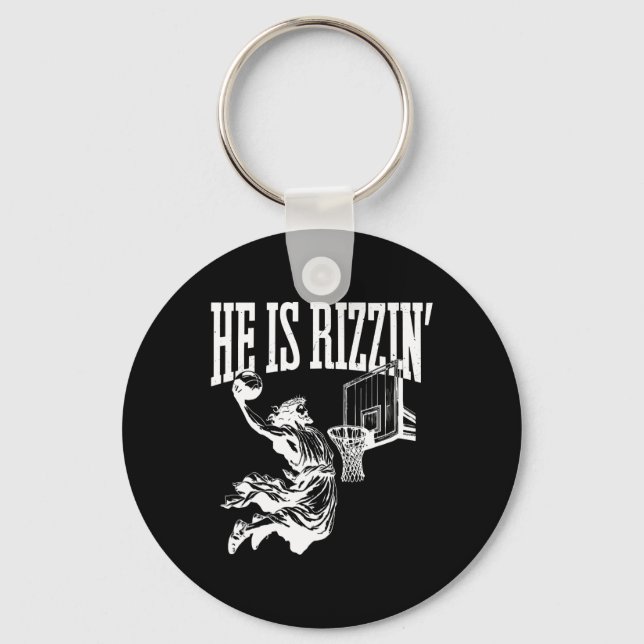 Funny Retro He Is Rizzin Christian Easter Playing  Key Ring (Front)