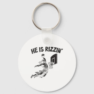 Funny Retro He Is Rizzin Christian Easter Playing Key Ring