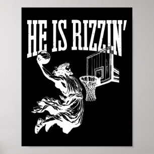 Funny Retro He Is Rizzin Christian Easter Playing  Poster