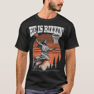 Funny Retro He Is Rizzin Christian Easter Playing T-Shirt