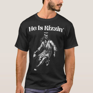 Funny Retro He Is Rizzin Christian Easter Playing  T-Shirt