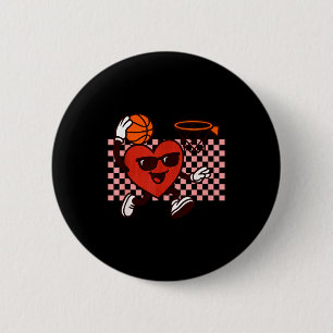 Funny Retro Heart Graphic Basketball Player Kids V 6 Cm Round Badge