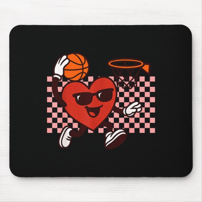 Funny Retro Heart Graphic Basketball Player Kids V Mouse Mat (Front)