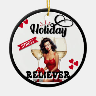 Funny Retro Holiday Stress Reliever Pinup Ceramic Tree Decoration