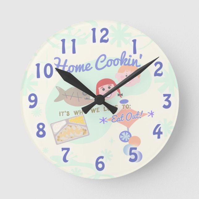 Funny Retro Home Cookin Slogan Round Clock (Front)