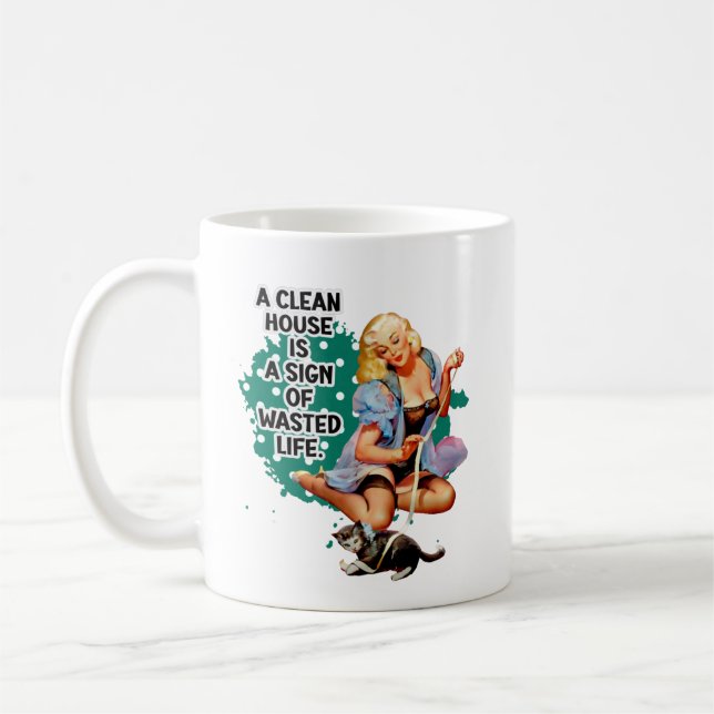 Funny Retro Housewife Humour Pin-up Art Coffee Mug (Left)