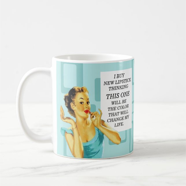 Funny Retro Housewife Lipstick Coffee Mug (Left)