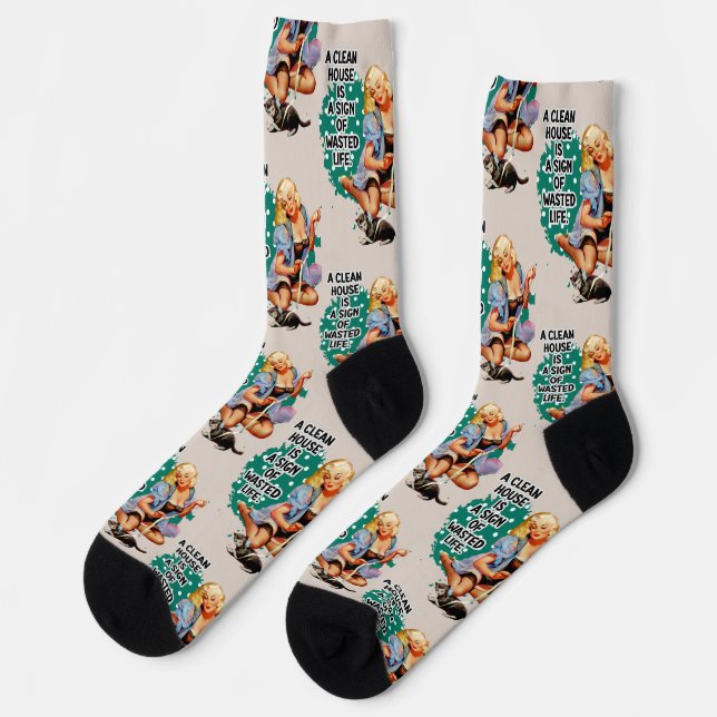 Funny Retro Housewife Pi-up Girl Art Socks (Left)