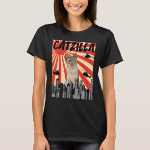 Funny Retro Japanese Catzilla Burmese Cat T-Shirt