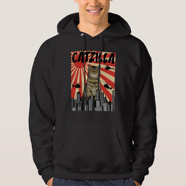 Funny Retro Japanese Catzilla Exotic Shorthair Cat Hoodie (Front)