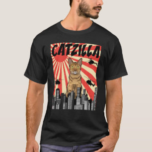 Funny Retro Japanese Catzilla Ocicat Cat T-Shirt
