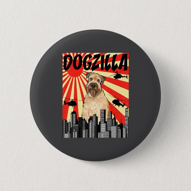Funny Retro Japanese Dogzilla Soft Coated Wheaten  6 Cm Round Badge (Front)