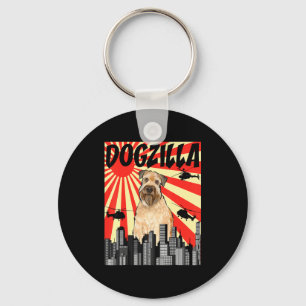 Funny Retro Japanese Dogzilla Soft Coated Wheaten Key Ring