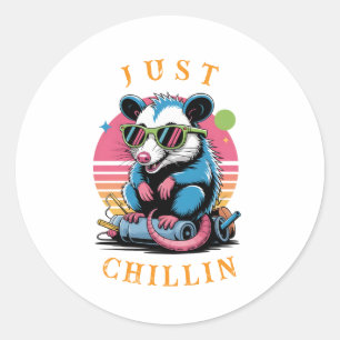 Funny Retro "Just Chillin" Opossum Classic Round Sticker
