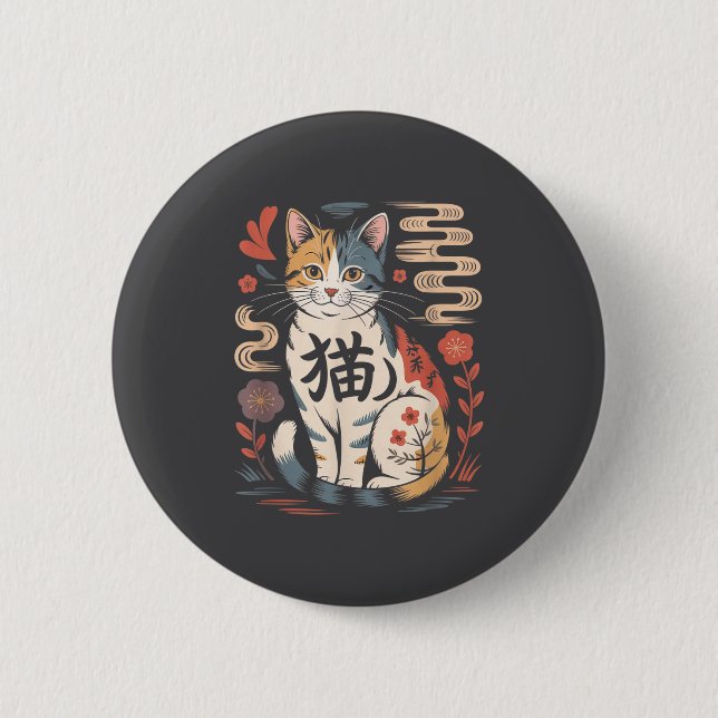 Funny Retro Kawaii Japanese Neko Cat Anime Manga L 6 Cm Round Badge (Front)