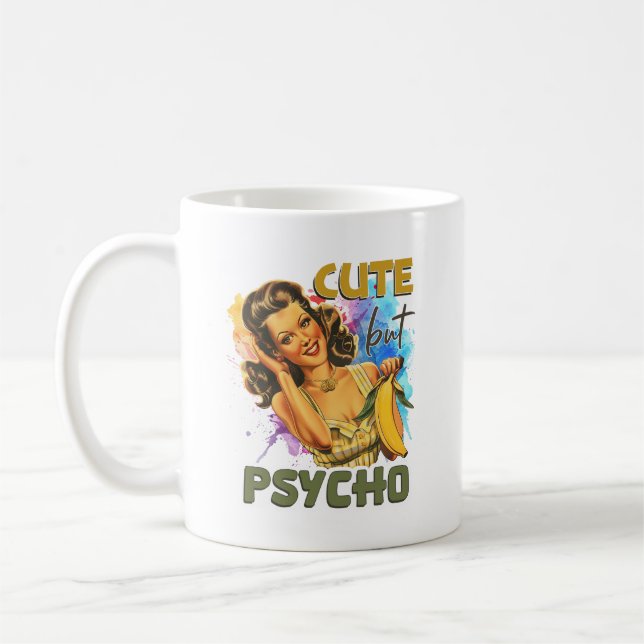 Funny retro lady add monogram  coffee mug (Left)