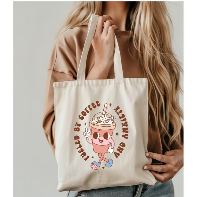 Funny Retro Mental Health Quote Fuelled by Anxiety Tote Bag (Creator Uploaded)