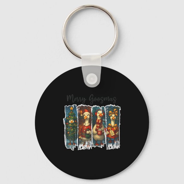 Funny Retro Merry Goosemas Christmas Silly Goose X Key Ring (Front)
