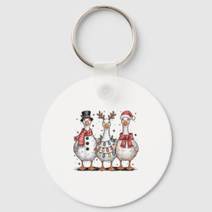 Funny Retro Merry Goosemas Christmas Silly Goose X Key Ring