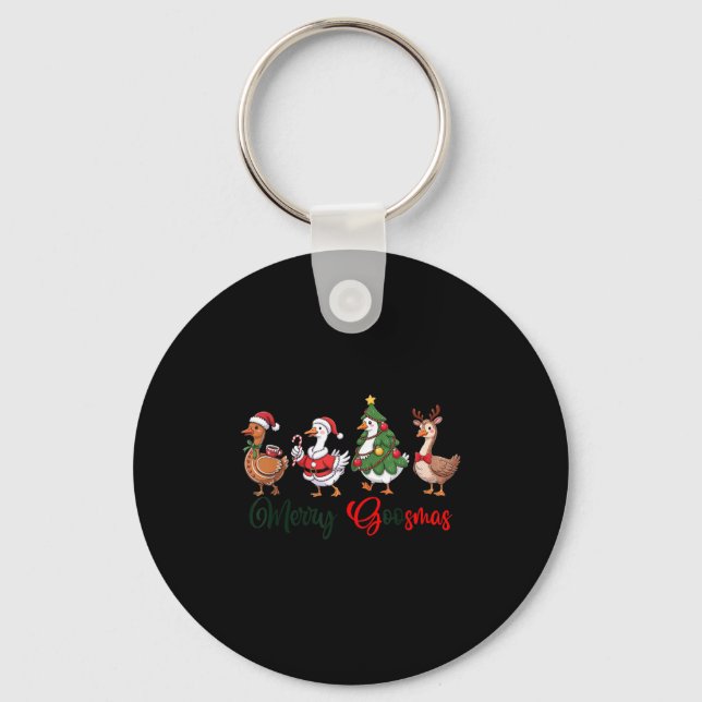 Funny Retro Merry Goosemas Christmas Silly Goose X Key Ring (Front)