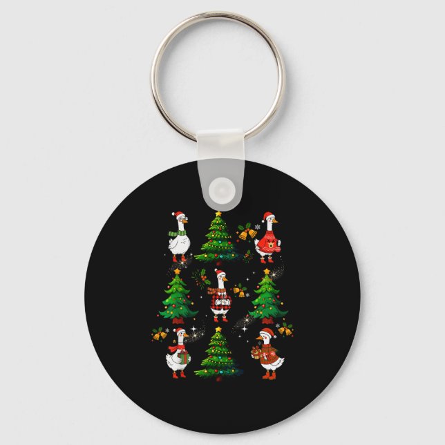 Funny Retro Merry Goosemas Christmas Silly Goose X Key Ring (Front)