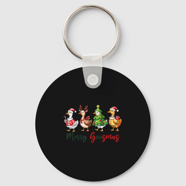 Funny Retro Merry Goosemas Christmas Silly Goose X Key Ring (Front)