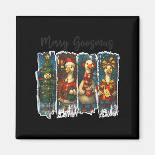 Funny Retro Merry Goosemas Christmas Silly Goose X Magnet