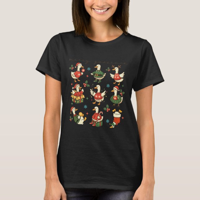 Funny Retro Merry Goosemas Christmas Silly Goose X T-Shirt (Front)