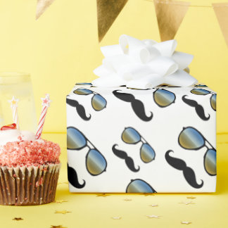 Funny Retro Moustache Sunglasses Wrapping Paper