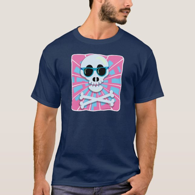 Funny Retro New Wave Skull Design T-Shirt (Front)