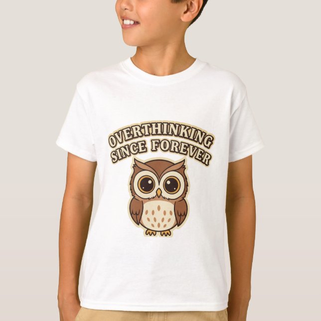 Funny Retro Owl Thinking Kids T-Shirt (Front)