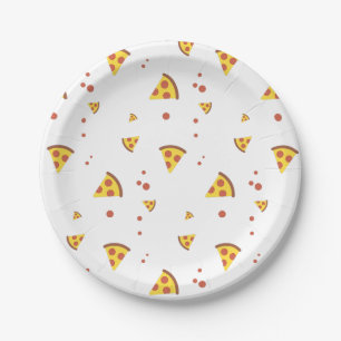 Funny Retro Pepperoni Pizza Minimalist Pattern Paper Plate