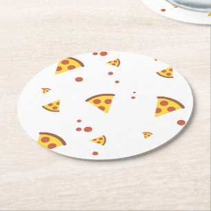 Funny Retro Pepperoni Pizza Minimalist Pattern Round Paper Coaster