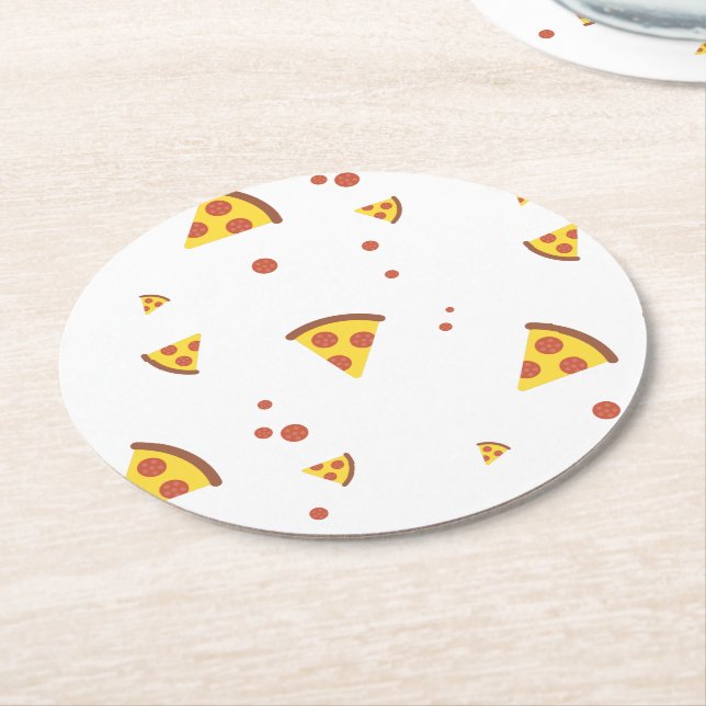 Funny Retro Pepperoni Pizza Minimalist Pattern Round Paper Coaster (Angled)