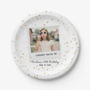 Funny Retro Photo 30th Thirty Birthday Gold  Paper Plate
