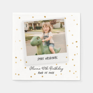 Funny Retro Photo 40th Forty Birthday Gold  Napkin