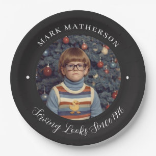 Funny Retro Photo Drinks on Me Adult Birthday Paper Plate