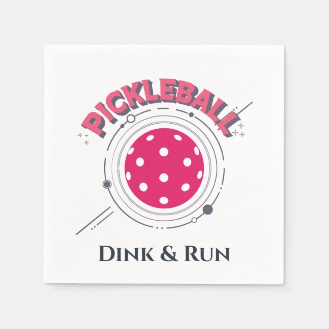 Funny Retro Pink Dink & Run Pickleball Napkin (Front)