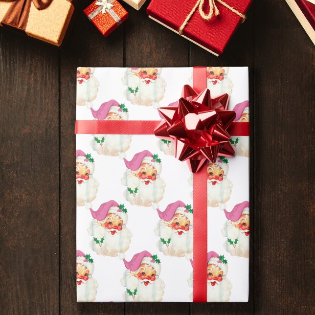 Funny Retro Pink Santa Claus Face Christmas gift Wrapping Paper (Creator Uploaded)