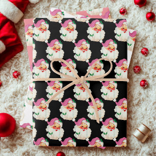 Funny Retro Pink Santa Claus Face Christmas gift Wrapping Paper Sheet