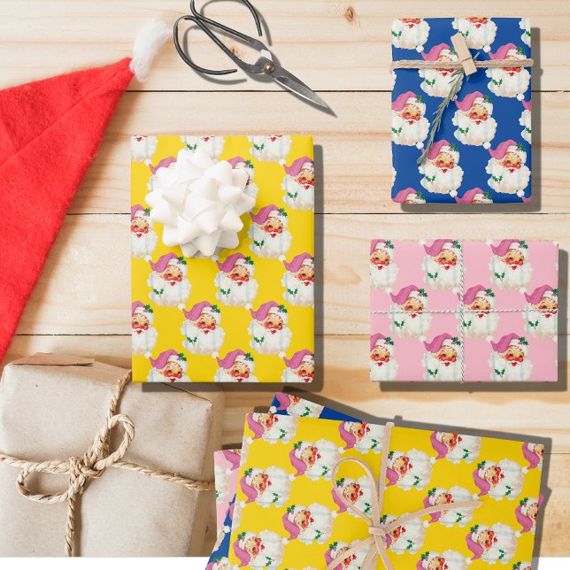 Funny Retro Pink Santa Claus Face Christmas gift Wrapping Paper Sheet (Creator Uploaded)