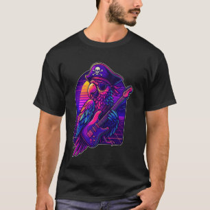 Funny Retro Pirate Parrot Bird Playing Electric Gu T-Shirt