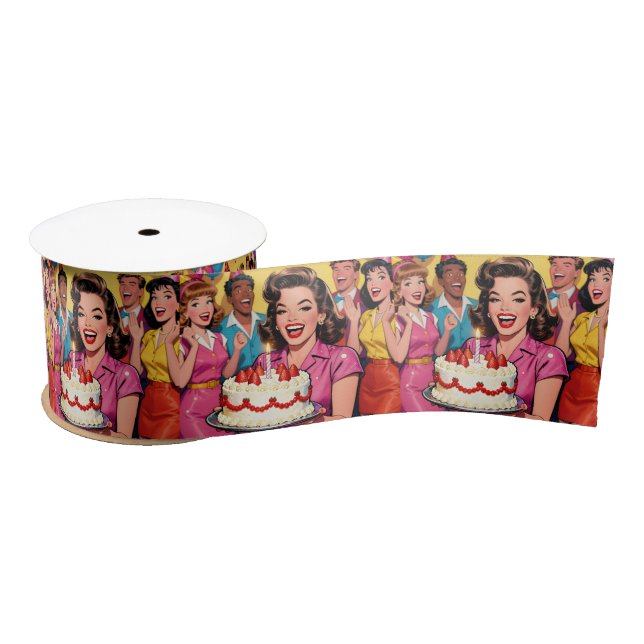 Funny Retro Pop Art Birthday Party Surprise Satin Ribbon (Spool)