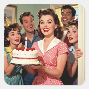 Funny Retro Pop Art Birthday Party Surprise Square Sticker