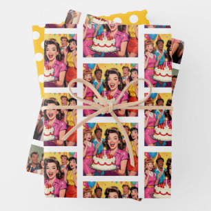Funny Retro Pop Art Birthday Party Surprise Wrapping Paper Sheet