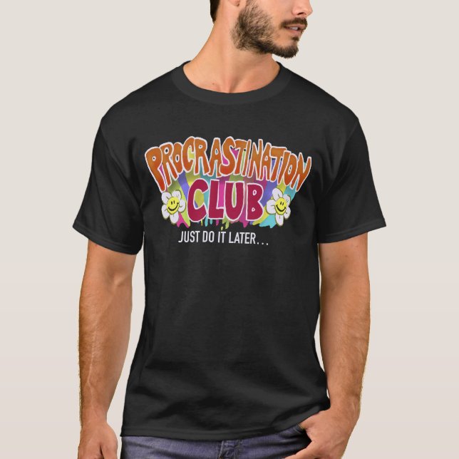 Funny Retro Procrastination Club Rainbow  T-Shirt (Front)