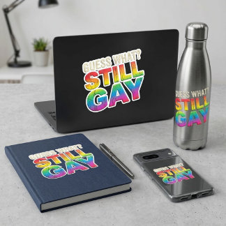 Funny Retro Rainbow Guess What? Still Gay Pride Square Sticker