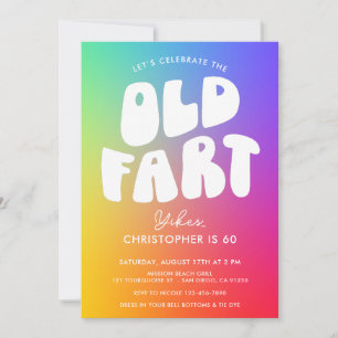 Funny Retro Rainbow Old Fart Any Age Birthday Invitation
