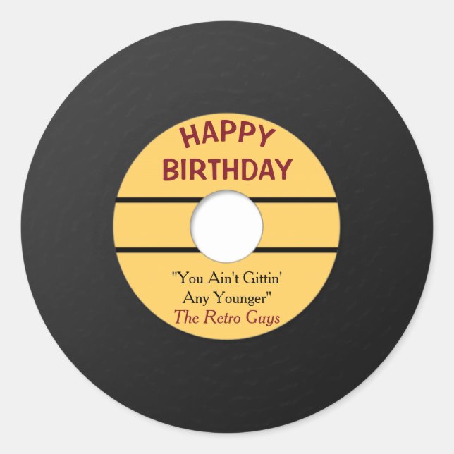 Funny Retro Record Birthday Classic Round Sticker (Front)