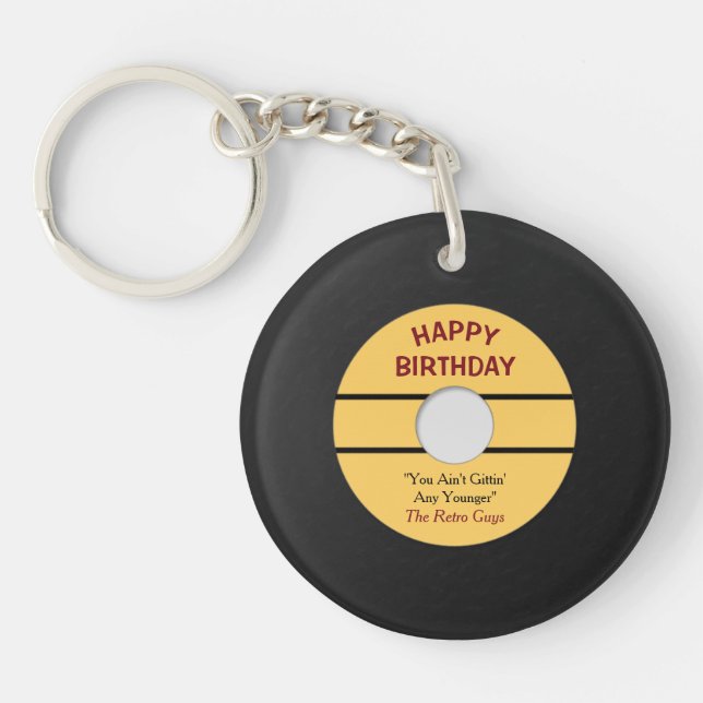 Funny Retro Record Birthday Key Ring (Front)